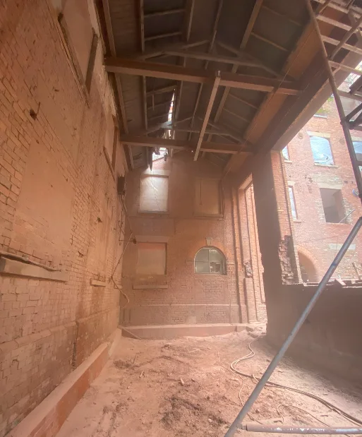 The new concierge area at Brunswick Mill being sandblasted back to original brickwork