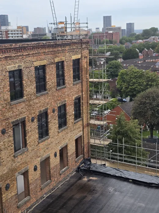 Window installation to the Bradford Road elevation at Brunswick Mill