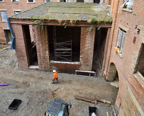 The old &lsquo;new&rsquo; Concierge building at Brunswick Mill ready for its large feature windows