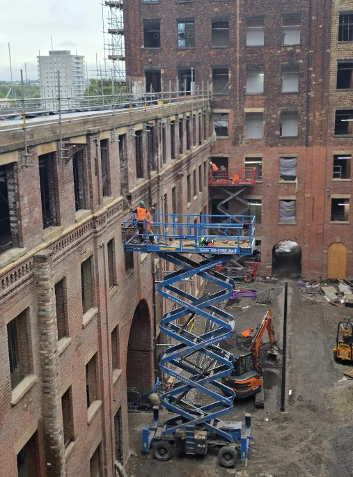 Repairing the 200-year-old feature brickwork on the Brunswick Mill façade in the central courtyard